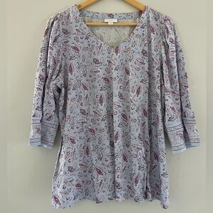 J. Jill Blue & Purple Paisley V-Neck Blouse